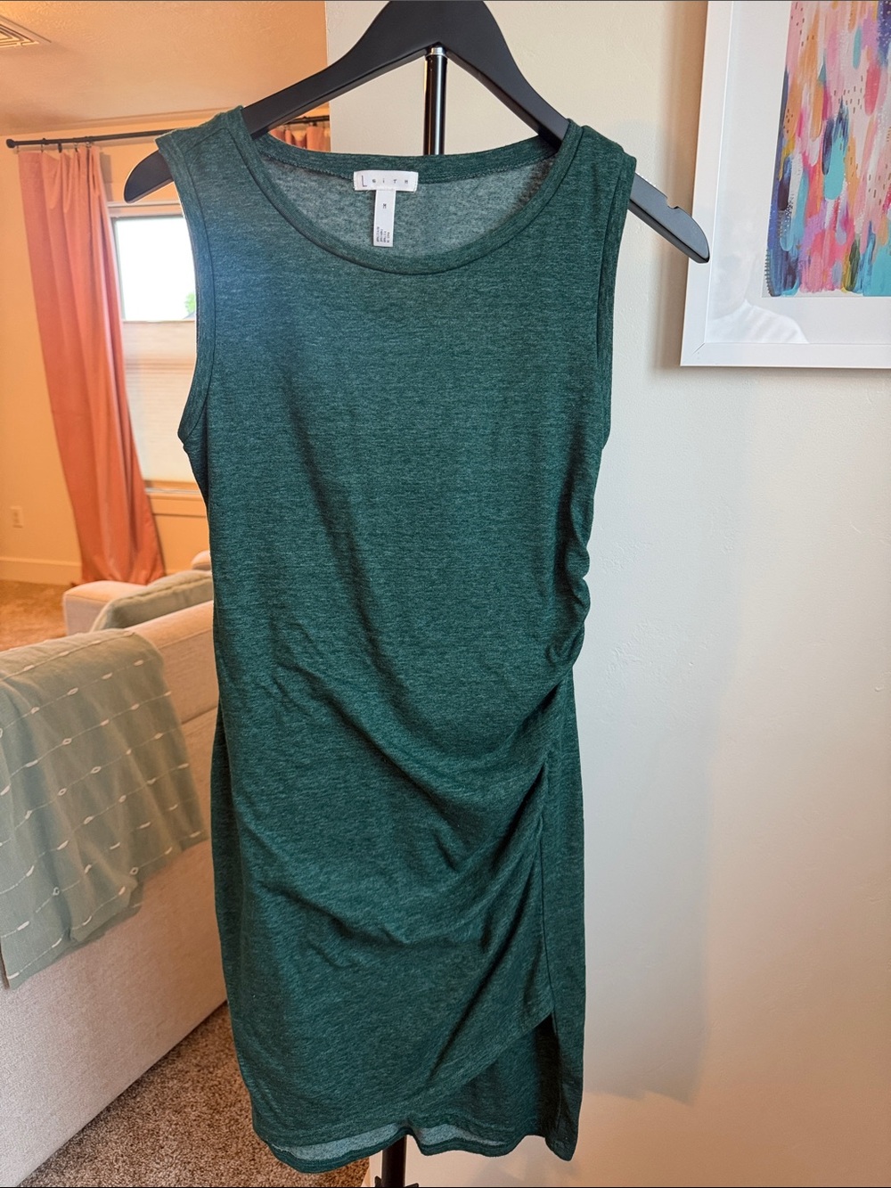 Green Leith Sleeveless Ruched Side Tank Dress